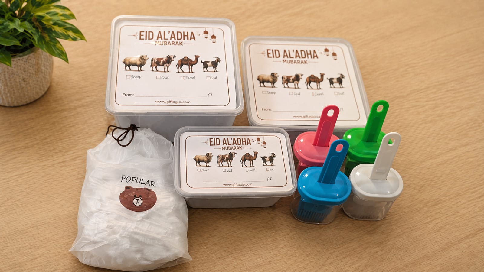 Eid Al Adha Customized Meat Storage Gift Set – Reusable Meat Boxes, Silicone Oil Brush Containers & Elastic Food Bag